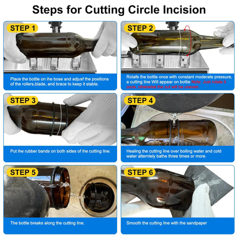 Step-by-step guide using DIY Glass Bottle Cutter Kit For Round And Square Bottles With Upgraded Stainless Steel 201 Cutter.