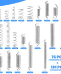 200 Piece Compression And Extension Springs Set 20 Different Sizes In Carbon Steel For All Your Home Fixes And DIY Projects Rust Resistant Durable Springs For Mechanisms Gadgets Latches And More shown with size labels