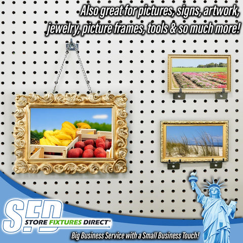 Pegboard Notch Hook 25 Pack Must Have Picture Hanger For Slatwall And Peg Wall Chrome Zinc Finish display holding frames