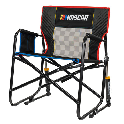 Freestyle XL Rocker Camping Chair With Durable Armrests And Drink Holder Portable Folding Outdoor Seat For Big And Tall Folks Black 400 Lb Capacity Sturdy Steel Frame And Cup Holder For Hydration On The Go, NASCAR design