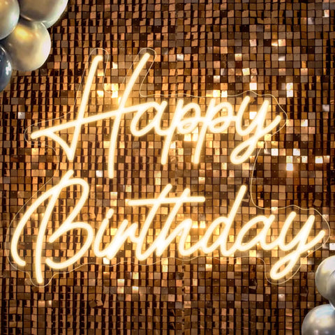 Happy Birthday Neon Sign For Backdrop Small 16.5 X 12.2 Inches LED Light Up Birthday Sign With Dimmable Switch Warm White Glow