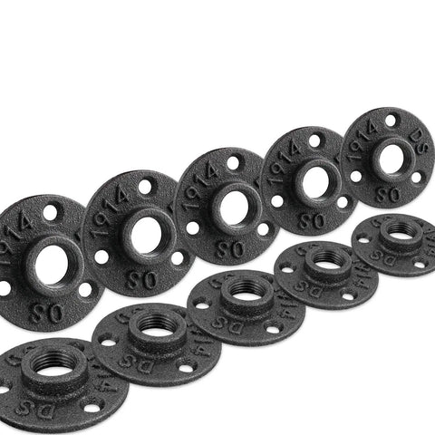 Ten-pack One Inch Floor Flange Set For Industrial Vintage Style Pipe Fittings Built To Last For DIY Projects in black iron