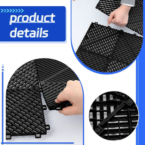 72 Pcs 12x12 Interlocking Garage Floor Tiles Drainage Flooring Tough As Nails Non Slip Polypropylene Easy Install For Garage Deck Pool Patio Shower Black Tiles