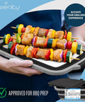 Person holding 8L Collapsible BBQ Prep Tub With Locking Lid Multifunction Camping Cutting Board And Meat Storage Dish Basin."}