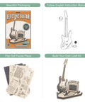 Wooden 3D Guitar Puzzle Kit For Adults Build Your Electric Guitar Model Realistic Diy Desk Decor Creative Hobby Gift Easy Assembly With Detailed Instructions For Crafters, wood parts and model