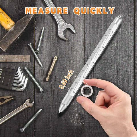 9 In 1 Multitool Pen Gift For Men With Personalized Gift Box Ideal Fathers Day Gift shown with ruler function and tools