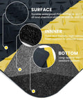 ESD Anti Fatigue Conductive Floor Mat Three By Twelve Foot Heavy Duty Diamond Plate With Soft Cushioned Sponge Non Slip Waterproof Ergonomic Floor Pad Thick Three Quarters Inch Black With Yellow Safety Border For Commercial And Industrial Use, showing layers of construction and materials.