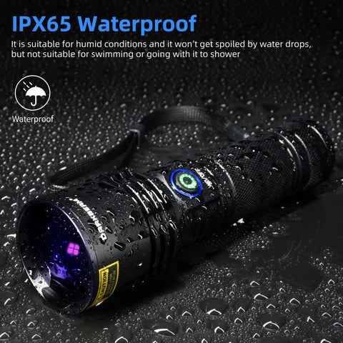 IPX65 waterproof 365nm UV Black Light Flashlight, 20W Rechargeable Wood Lamp For Pet Urine Detection on wet surface