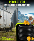 30 Foot 50 Amp RV Extension Cord With 4 Prong 14-50P And Twist Lock SS2-50R connected to RV trailer.