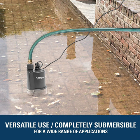 One Quarter Horsepower Submersible Workhorse Utility Pump With Thermoplastic Body, Eighteen Hundred GPH, Ten Foot Cord in use