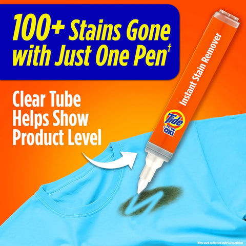 On The Go Stain Remover Pen For Clothes, Instant Spot Cleaner in use on blue shirt, showcasing stain removal