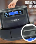 Efficient Coin Counter Sorter And Wrapper Machine with handle for transport and digital display panel.