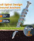 Illustration of 12 Pack Screw-In Ground Anchors For Tents And Outdoor Gear with 12 Inch aluminum spike buried in soil showing auger design.