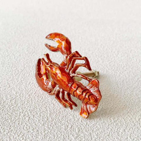 Lobster Shaped Cabinet Knobs Set of 2 Hand Painted Metal Drawer Pulls with mounting screws on light surface