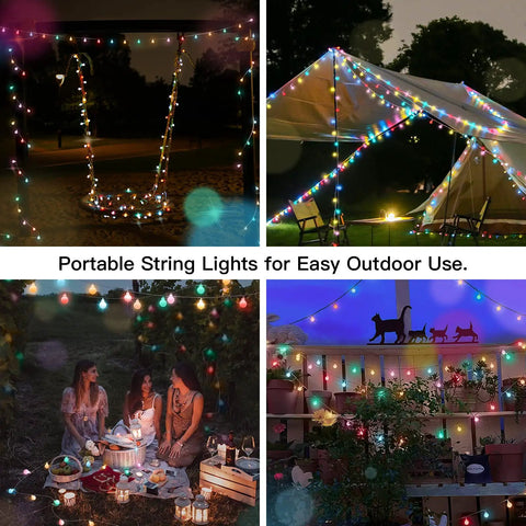 Pastel Globe USB String Lights 33Ft With 100 LEDs Easy Timer And Remote Indoor Outdoor Party Decor illuminating garden scenes.