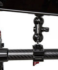 Close-up of Beefed Up 360 Degree Rotating Monitor Mount and Clamp for 25mm Round Rods attached to stabilizer system