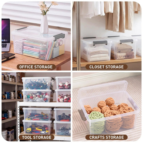 17 Quart Clear Plastic Storage Bins With Latching Lids Stackable Storage Containers For Garage Closet Kitchen And Classrooms In A 2 Pack Set Great For Bulky Items And Holiday Decor used for organizing office, closet, tools and crafts items.