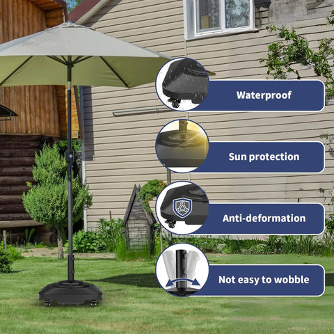 Beefed Up Patio Umbrella Base With Wheels Fillable To 100 Lb Windproof Mobile Square Market Stand in garden setting