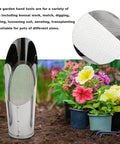 Three Size Bonsai Soil Scoops Set For Transplanting And Potting Plants Workhorse Metal Spade Shovels with flowers in garden
