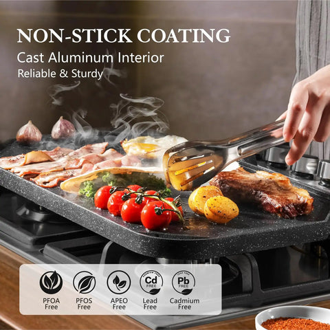 Nonstick Griddle And Grill Pan Pro Grid Reversible Two Burner Cast Aluminum Portable For Indoor Stovetop Or Outdoor Camping BBQ Ready