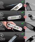 Comparison features of rechargeable instant read meat thermometer with dual temperature display and alarm