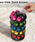 40 Pod Vertuo Capsule Carousel Organizer For Coffee Pods, Rotating countertop stand with colorful capsules on display