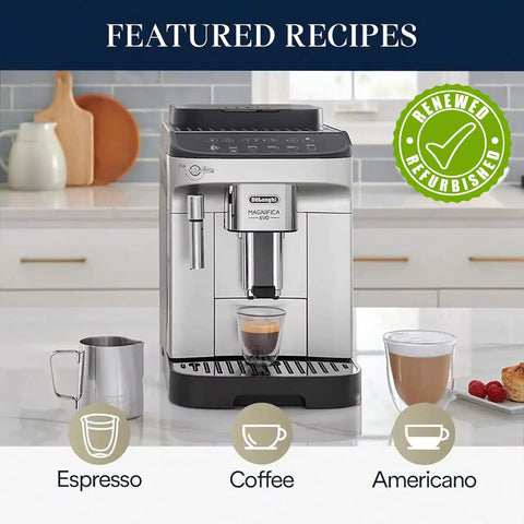 Craft Barista Level Shots At Home With This Renewed Espresso Machine Featuring A Manual Frother And Four Built In Recipes For Rich Crema Your Daily Coffee Fix Hits Different Right Now, featuring brewed espresso and coffee.