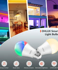 Smart WiFi And Bluetooth Color Changing LED Bulbs With Music Sync, 10W (100W Equivalent), A19 E26 900LM, showing mood lighting options