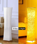 Day and night view of Tall Dimmable Floor Lamp with 52 Inch Frame, 3 Brightness Levels, 2400LM, white fabric shade