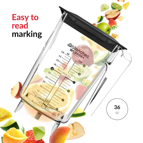 90 Oz WildSide Replacement Blender Jar For Commercial Use, Five Sided Wide Base Design That Pulls Ingredients Toward The Blade, Clear