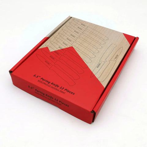 Packaging of 12 Piece Paring Knife Set for Home and Commercial Kitchens With Multipurpose Small Utility Knives and a Sharp German Steel Blade