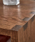 Close-up of wood finish on a corner joint, showcasing Fast Drying Oil Based Polyurethane Wood Finish In Warm Satin Tone.