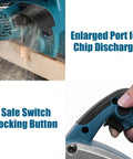 Heavy Duty Cordless Electric Hand Planer, 850W Brushless Wood Plane showing enlarged chip discharge port and locking switch.