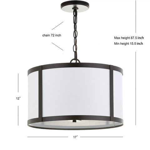 Oil Rubbed Bronze LED Pendant Light For Kitchen Island With White Linen Drum Shade Ceiling Fixture Dimensions