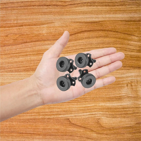 Hand holding Heavy Duty Adjustable Leveling Feet 4 Pack For Cabinets And Tables Protective Furniture Feet With Three-Eighth Inch Thread