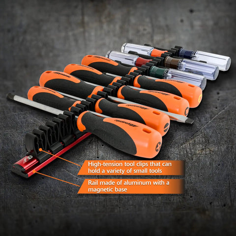 Aluminum Magnetic Screwdriver Organizer For A Snappy Toolbox Setup Holds Up To 16 Screwdrivers And Small Tools Red Finish
