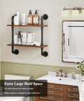 Heavy Duty Double Tier Industrial Pipe Wall Shelves With Genuine Rustic Wood holding bathroom essentials on two sturdy shelves.