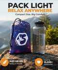 Ultralight Two-Person Camping Hammock For Backpacking And Festivals in pouch beside water bottle on mountain ledge