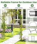 7.9 Ft Metal Garden Arch Trellis For Climbing Plants Like Roses And Clematis shown with detailed structure and material highlights