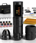 Shura-X Wireless Tattoo Machine Kit With 4.0mm Stroke Setup and accessories display