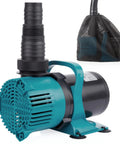 5600 GPH Vortex Submersible Water Pump With 20 Ft Cord For Ponds Fountains And Water Circulation Quiet Operation 22 Point 5 Ft Lift 324 Watts Black Teal Beast For Outdoor Ponds, showing main unit and mesh cover.