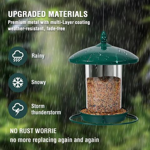 Chew Proof Metal Bird Feeder For Outdoors Hanging Built Tough As Nails With 3 Lb Seed Capacity Easy To Fill And Clean 360 Degree Feeding