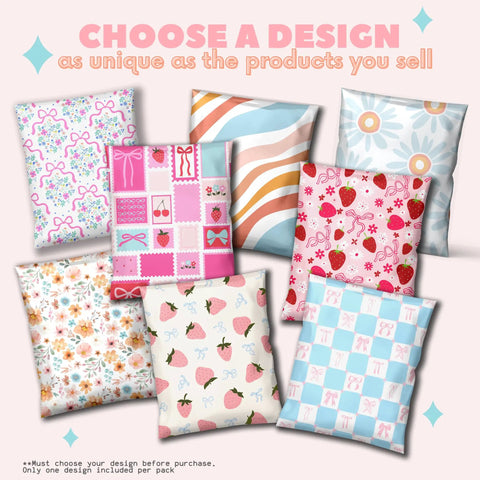 Boho Poly Mailers 10x13 Inch 100 Pack Bundle for Small Businesses and Boutiques featuring various colorful and unique designs.