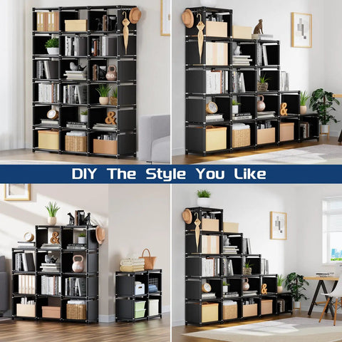 18 Cube Extra Large Book Shelf DIY Cube Storage Organizer For Bedroom Living Room And Home Office In Black Finish