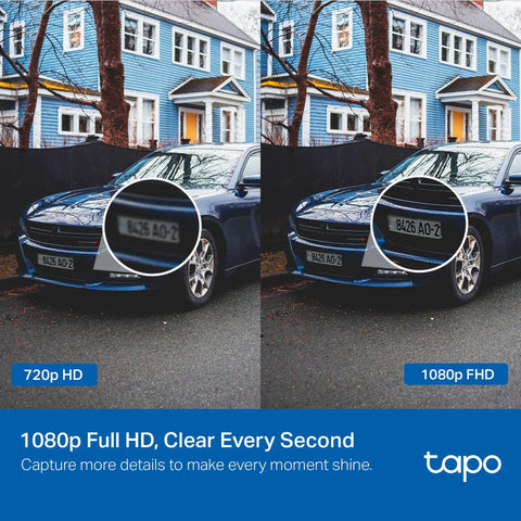 Comparison of car license plate captured at 720p HD versus 1080p FHD, showing clarity differences in vehicle detail.