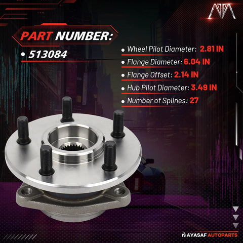 Front view of a 2 Pack Front Wheel Hub Bearing Assembly With ABS For Jeep Cherokee 1991 Through 1998 Comanche Grand Cherokee 1993