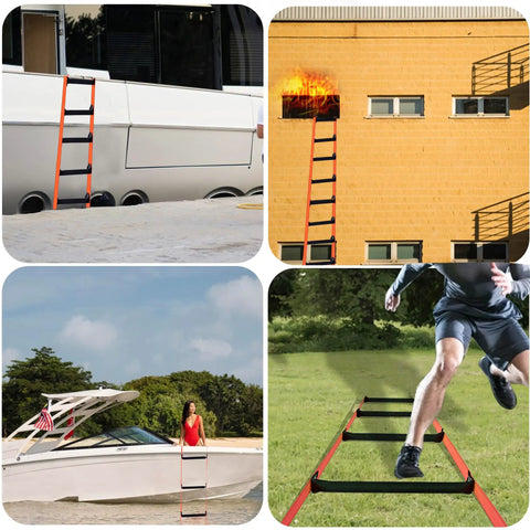 Emergency Fire Escape Rope Ladder for Home Windows and Balconies, Quick Deploy 9.8 Ft to 49 Ft used in diverse settings.