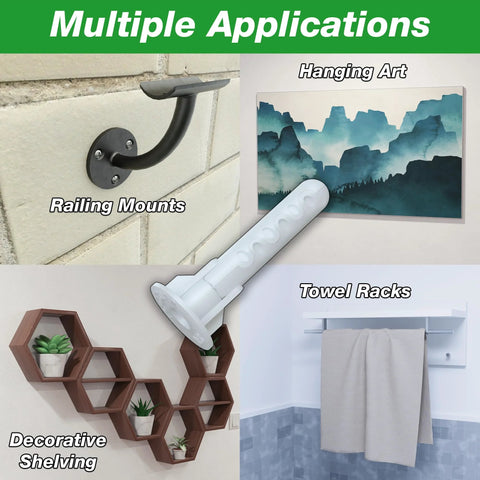 Alligator AF8 Flanged Anchor with Screws used in multiple applications like railing mounts and towel racks, made of polypropylene