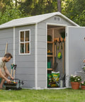 Sturdy Outdoor Resin Storage Shed 4x6 With Floor, Window, Vent, Rainwater Drainage, Lockable Door, All Weather Plastic Garden Shed