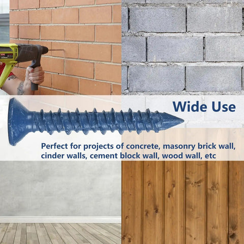 Image showing Torx Head Concrete Screw 3/16 x 1-1/4 inch for anchoring into brick and block walls, highlighting wide use applications.